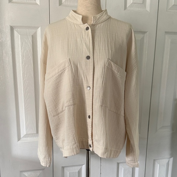 Eileen Fisher Jackets & Blazers - Eileen Fisher Mandarin Collar Channel Jacket Undyed Ecru Organic Cotton Sz L/XL